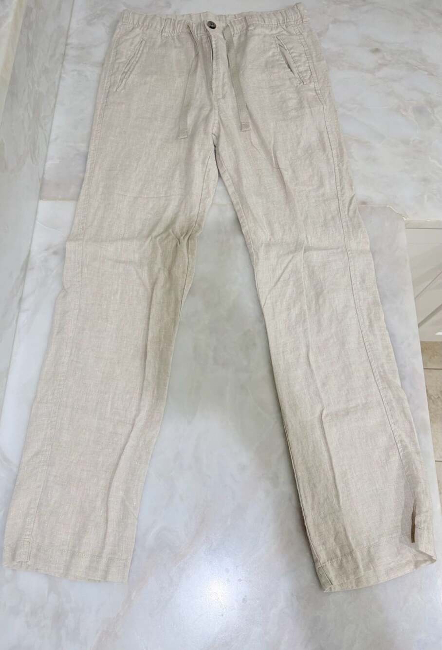 Tasso Elba Men's 100% Linen Drawstring Casual Pants Beige Size S
